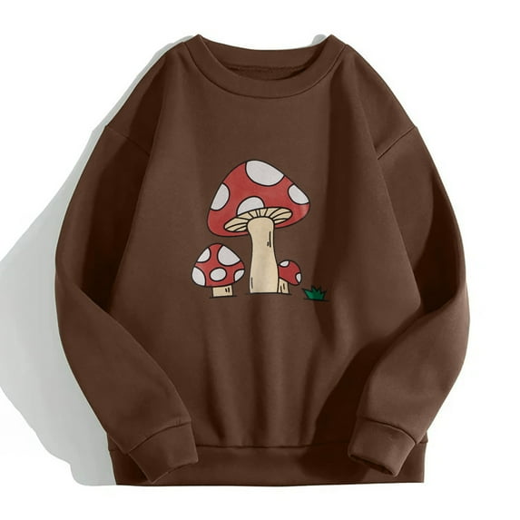 jsaierl Womens Oversized Sweatshirts Crewneck Mushroom Graphic Top Long Sleeve Cozy Shirt Cute Pullover Sweatshirt