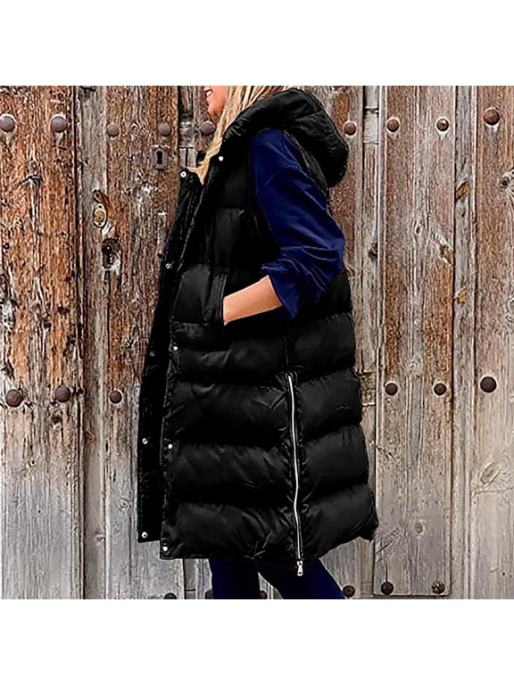 Womens Plus Puffer Vest,Puffer Vest Women Oversized Sleeveless Winter Coats Warm Zip Up Hoodie Casual Cotton Padded Jacket Long Outerwear
