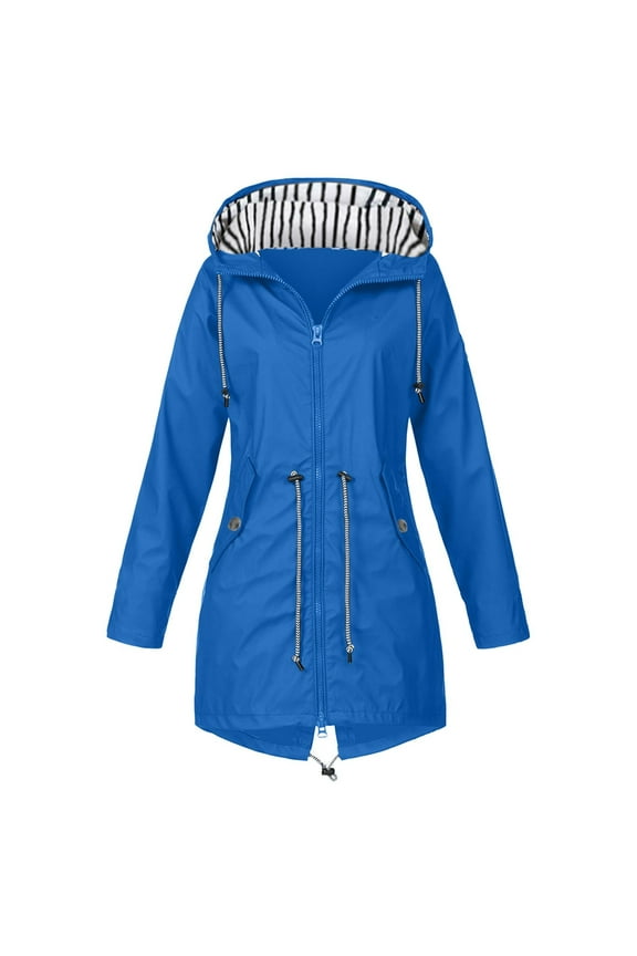 Womens Rain Jacket Waterproof with Hood Active Outdoor Mountaineering Windbreaker Fall Lightweight Jacket Long Sleeve Full Zip Trench Coat