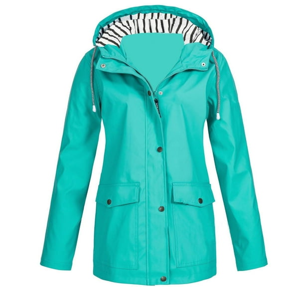 jsaierl Womens Rain Jacket Waterproof with Hood Utility Outdoor Hiking Windbreaker Fall Casual Jacket Full Zip Pocketed Trench Coat