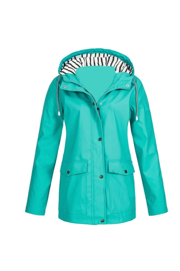 Womens Rain Jacket Waterproof with Hood Utility Outdoor Hiking Windbreaker Fall Casual Jacket Full Zip Pocketed Trench Coat