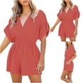 thumbnail image 1 of jsaierl Womens Rompers and Jumpers, Women's Loose Casual V-neck Elastic Waist Short Sleeve Jumpsuit Shorts, 1 of 9