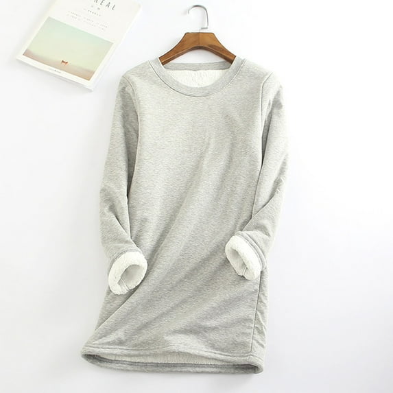 jsaierl Sherpa Lined Sweatshirts Women Fleece Round Neck Pullover Loungewear Long Sleeve Casual Tunic Top Winter Warm Underwear Top