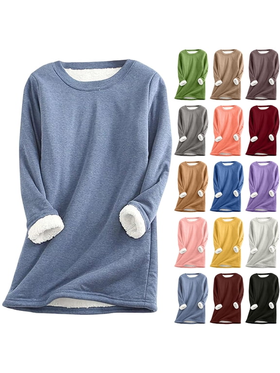 Fleece Sweatshirts for Women Warm Sherpa Lined Crewneck Pullover Soft Casual Loungewear Winter Thermal Tunic Tops