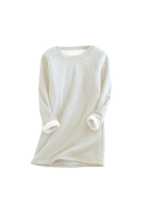 Womens Sherpa Lined Sweatshirts Fleece Round Neck Pullover Loungewear Long Sleeve Basic Tunic Top Winter Thermal Underwear Top