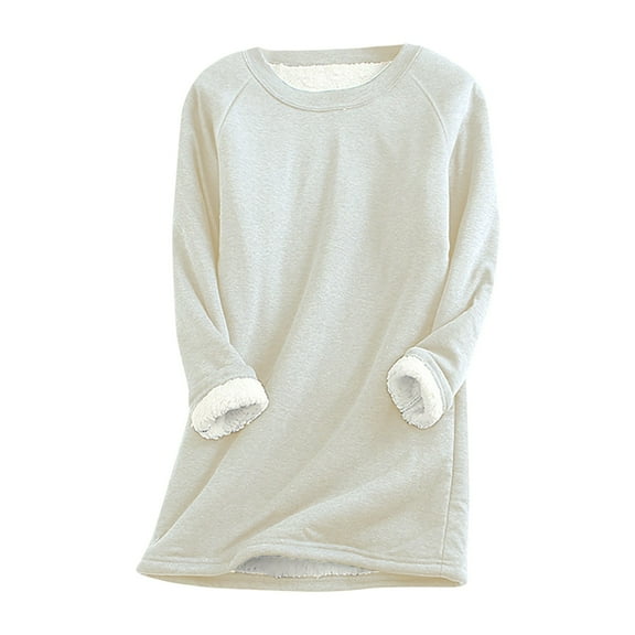 jsaierl Womens Sherpa Lined Sweatshirts Fleece Round Neck Pullover Loungewear Long Sleeve Casual Tunic Top Winter Warm Underwear Top