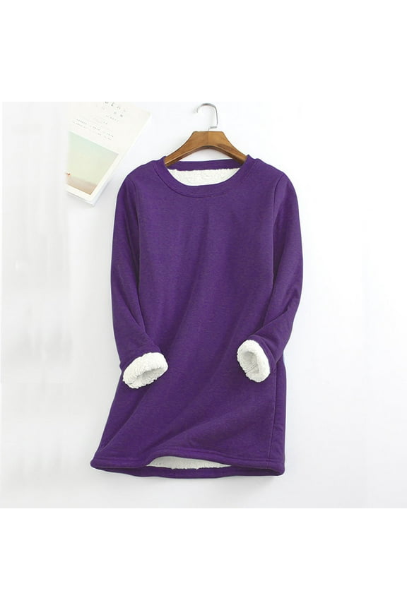 Sherpa Lined Sweatshirts Women Fuzzy Crewneck Pullover Loungewear Long Sleeve Basic Tunic Top Winter Thermal Underwear Top