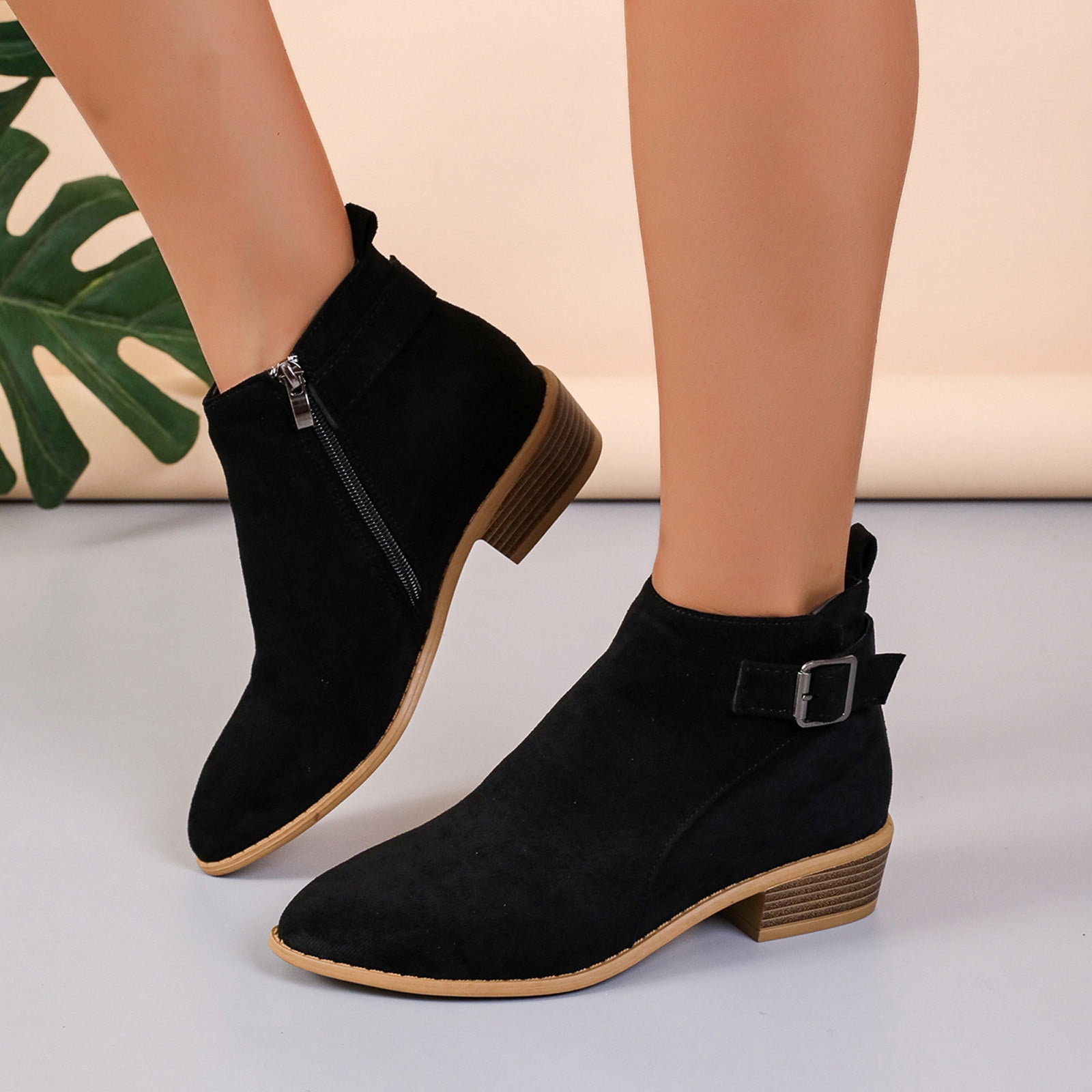 suede booties low heel
