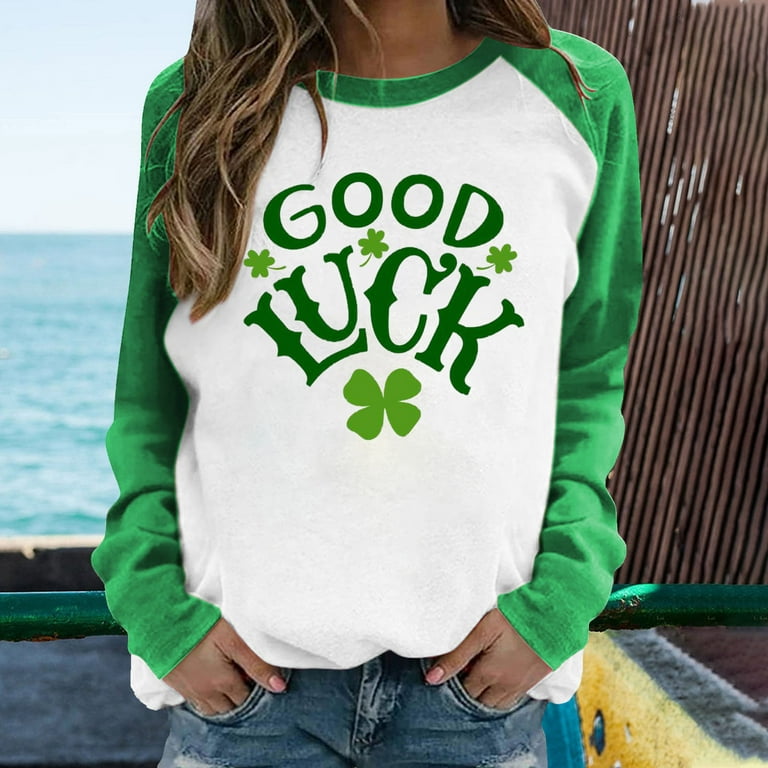 jsaierl Womens St. Patrick's Day Shirts Casual Long Sleeve Shamrock Letter  Graphic Tee Irish Crew Neck Fashion 2023 Tops Novelty T-Shirt Blouse Gift