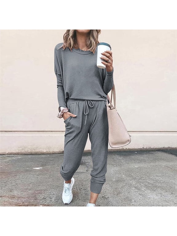 Womens Sweatsuit 2 Piece Long Sleeve Sweatshirt Top and Jogger Pants Fall Activewear Lounge Sets Athletic Workout Sets Matching Sport Sets