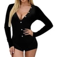 thumbnail image 1 of jsaierl Womens V-Neck Shorts Jumpsuit One Piece Bodysuit Pajama Long Sleeve Bodycon Rompers Overall, 1 of 5