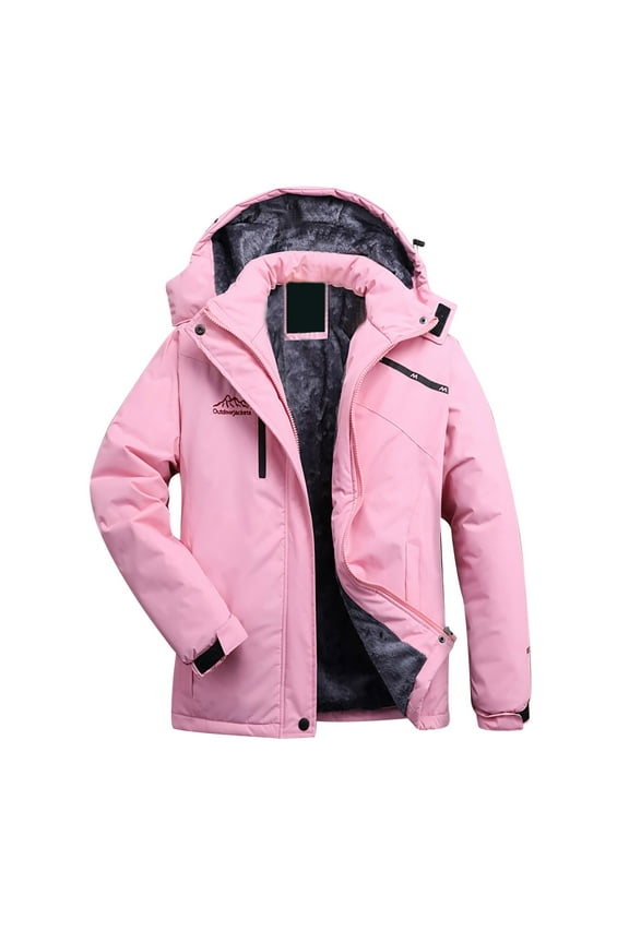 Womens Winter Coats Waterproof Outdoor Work Windbreaker Fall Warm Full Zip Jacket Hooded Fleece Ski Coats Snow Thicken Outerwear