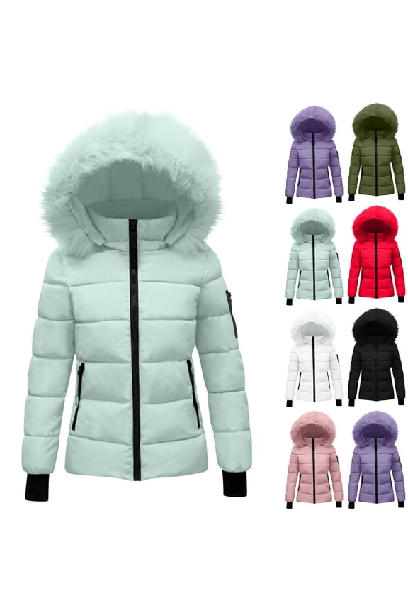 Womens Winter Coats with Faux Fur Hood Thick Winter Jacket Sherpa Lined Overcoat Mid-Length Parka Snow Coat Outerwear