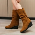 thumbnail image 1 of jsaierl WomensFaux Suede Knee High Boots Wide Calf Pointed Toe High Chunky Heel Wedge Boots Side Zipper Booties, 1 of 5