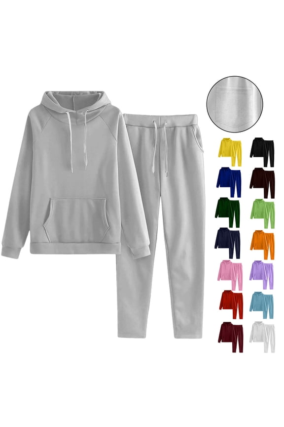 Workout Sets for Women 2 Piece Solid Casual Long Sleeve Hoodies Sweatshirt and Pant Sets Cozy Sports Tracksuit Sweatsuit