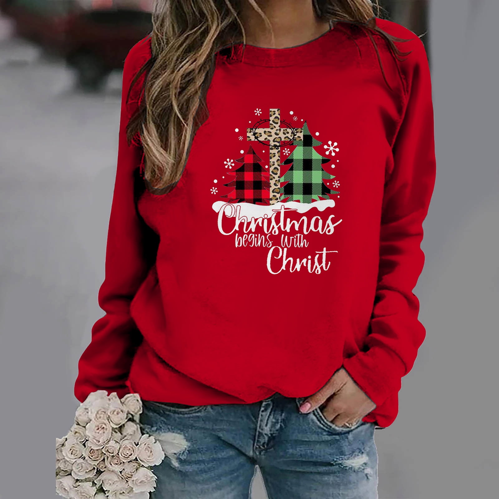 Women's Christmas Multicolor Printing Velvet Padded Hooded Sweatshirt