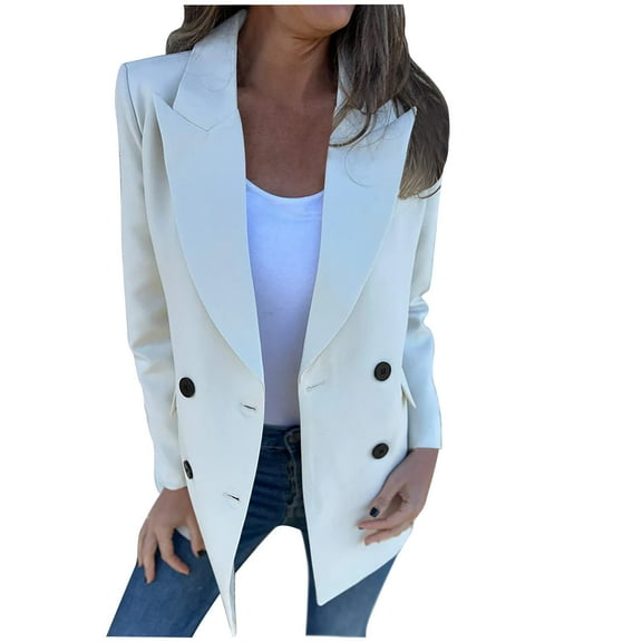 jtjvou 2025 Fall Women's Tweed Plaid Blazer Jacket - Fully Lined Fashion Business Casual Lapel Elegant Coat with Pockets White XXL