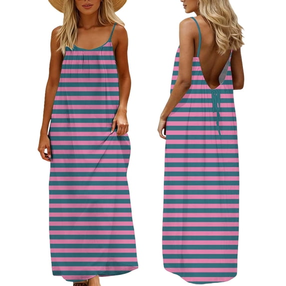 jtjvou Backless Cami Dress Backless Dress Vacation Dress for Women Sleeveless Long Cami Beach Dress Backless for Summer Wear Multicolor S