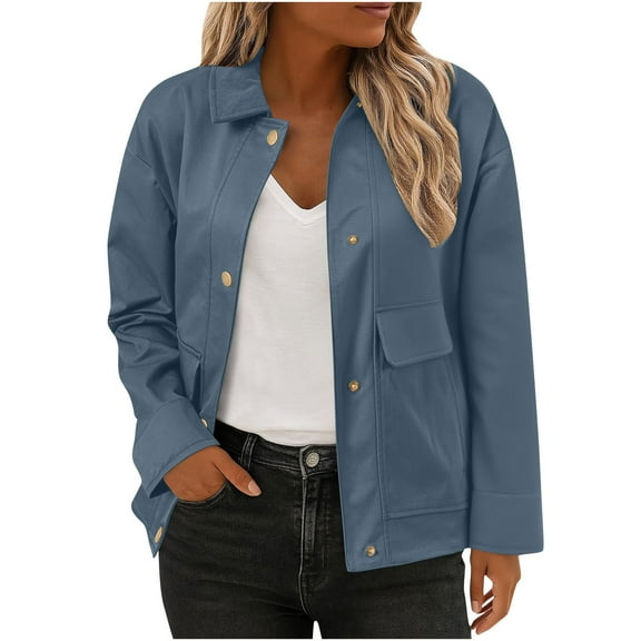 jtjvou Barn Jackets for Women Fall Jacket 2025 Cropped Trench Coat Women's Outerwear Canvas Jacket Womens Barn Jackets Blue S