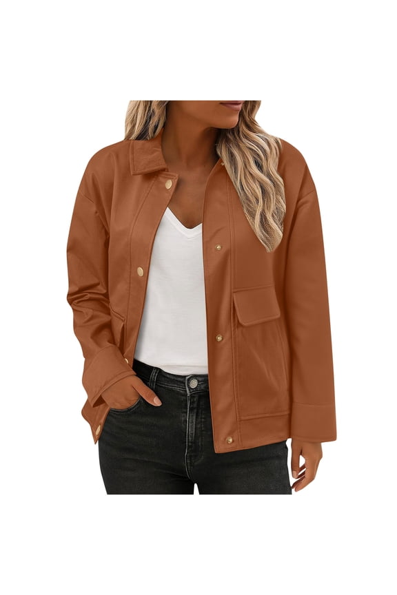 Barn Jackets for Women Fall Jacket 2025 Cropped Trench Coat Women's Outerwear Canvas Jacket Womens Barn Jackets Orange L