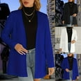 thumbnail image 1 of jtjvou Blazer for Women Open Front 3/4 Ruched Sleeve Suit Jacket Notched Collar Casual Work Office Blazers with Pockets Black L, 1 of 4