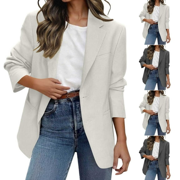 jtjvou Blazers for Women Business Casual Button Down Blazer Solid Color Long Sleeve Blazers Fall Fashion Outfits Gray L