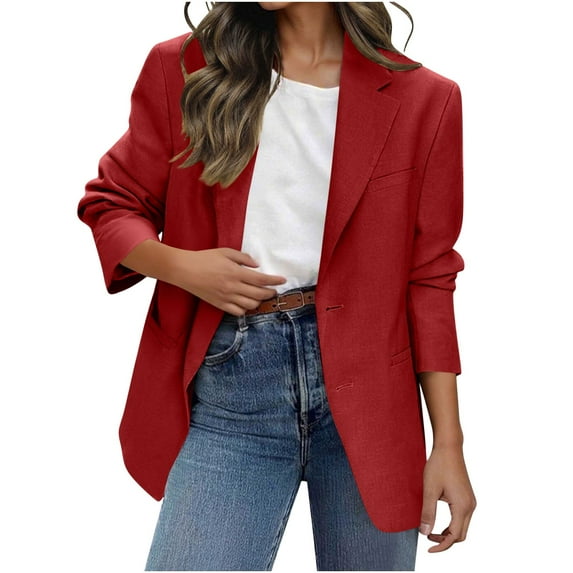 jtjvou Blazers for Women Business Casual Button Down Blazer Solid Color Long Sleeve Blazers Fall Fashion Outfits Red XL