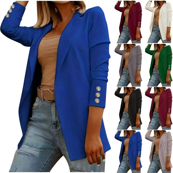 jtjvou Blazers for Women Business Casual Notched Collar Long Sleeve Blazer Jacket Lightweight Open Front Cardigan Jackets Black L