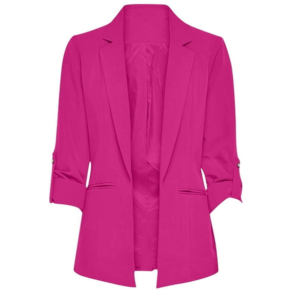 jtjvou Blazers for Women Cardigan Solid Business Long Sleeve Jackets Lapel Open Front Casual Work Office Suit Jackets Pink L