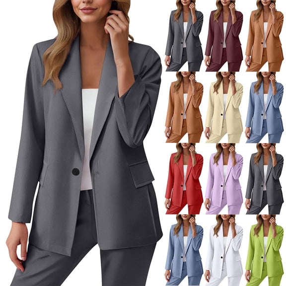 jtjvou Blazers for Women Casual Oversized Open Front Cardigan Long Sleeve Jackets Business Office Business Suit Blazer Beige L