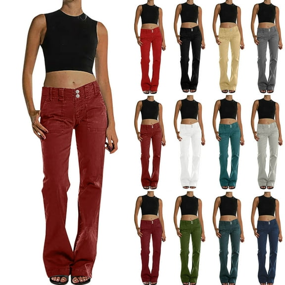 jtjvou Bottom Pants for Women Wide Leg Mid Waist Straight Vintage Workou Leg Corduroy Jeans 2025 Trendy Pant Red L