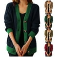 thumbnail image 1 of jtjvou Cardigan Sweaters for Women Color Block V Neck Long Sleeve Button Down Knitted Cozy Open Front Outerwear Jacket Green L, 1 of 7