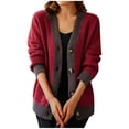 thumbnail image 1 of jtjvou Cardigan Sweaters for Women Color Block V Neck Long Sleeve Button Down Knitted Cozy Open Front Outerwear Jacket Red XL, 1 of 6