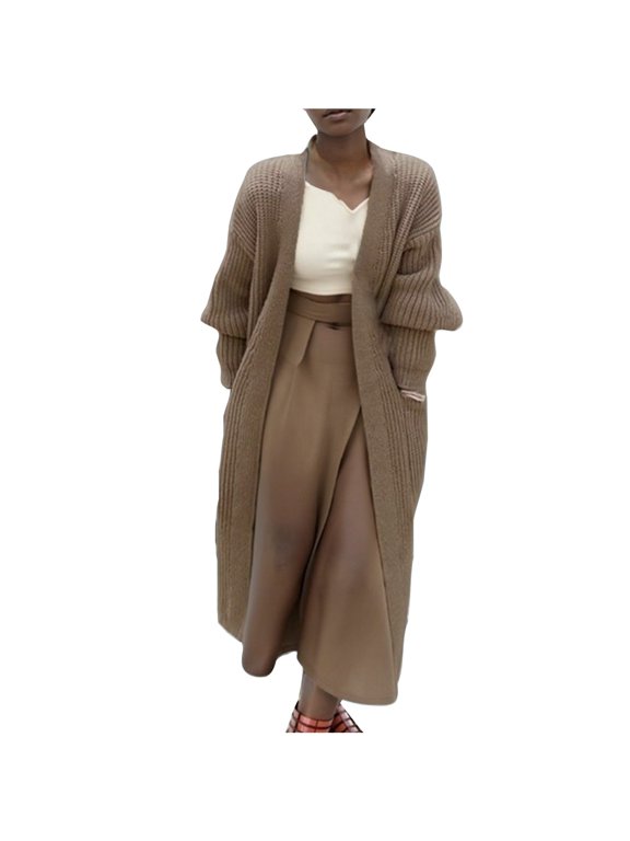 Cardigans for Women Chunky Fashion Solid Long Cardigan Sweaters Casual Comfy Warm Fall Winter Coat with Pockets,Khaki,M