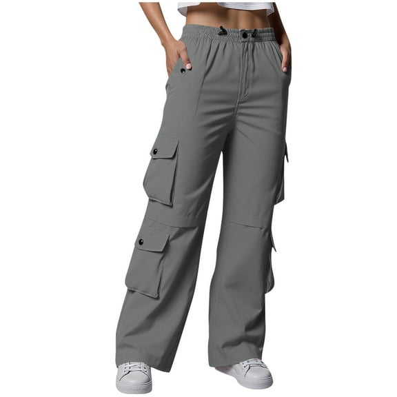 jtjvou Cargo Pants Women Hiking Travel Stretch Water Resistant Pants High Waisted Wide Leg Baggy Trousers with Pockets Gray M
