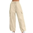 thumbnail image 1 of jtjvou Cargo Pants for Women with Pockets High Waist Lightweight Stretchy Hiking Casual Streetwear Baggy Wide Leg Pants Yellow L, 1 of 5