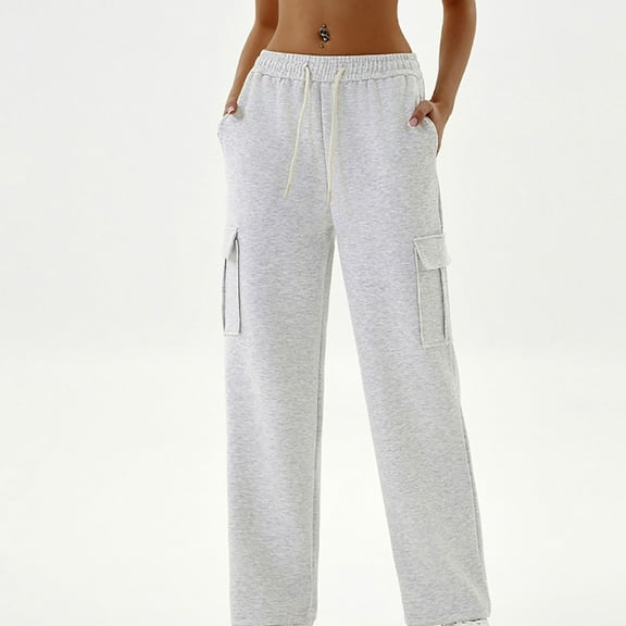 jtjvou Cargo Sweatpants for Women Baggy Elastic Waist Cargo Pants, Loose Elastic Drawstring, Hiking Sportswear, Y2K Sweatpants Gray L