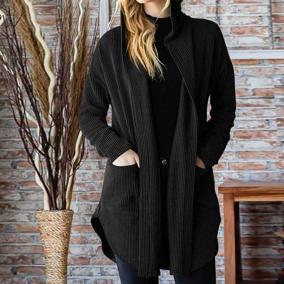 jtjvou Casual Hooded Top Loose Fit Long Sleeve with Pockets Comfortable Knitted Lightweight for Daily Wear Stylish Women's Jacket Ideal for Parties Black S