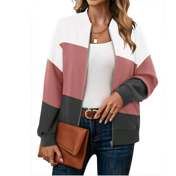 jtjvou Casual Long Sleeve Zipper Pocket Blouse Comfortable Sweatshirt Stylish Tops for Women Daily Wear Party Dance Performance Pink XXL