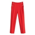 thumbnail image 1 of jtjvou Casual Spring Summer Full Length Pants Women's Fashion Straight Leg Pants with Metal Button Details Soft Comfortable Fabric Daily Wear for Everyday Activities Red S, 1 of 1