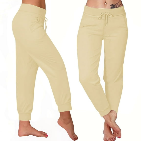 jtjvou Casual Trousers Drawstring Pants Loose Fit Comfortable Pockets Fashionable Daily Wear Womens Long Pants Suitable for Spring Winter Vacation Party Beige S