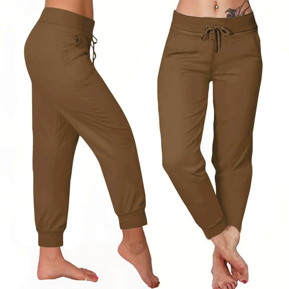 jtjvou Casual Trousers Drawstring Pants Loose Fit Comfortable Pockets Fashionable Daily Wear Womens Long Pants Suitable for Spring Winter Vacation Party Brown L