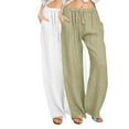 thumbnail image 1 of jtjvou Casual Trousers Drawstring Waist Pocket Long Pants Comfortable Fashionable Solid Lightweight for Spring Summer Outdoor Leisure Wear White L, 1 of 7