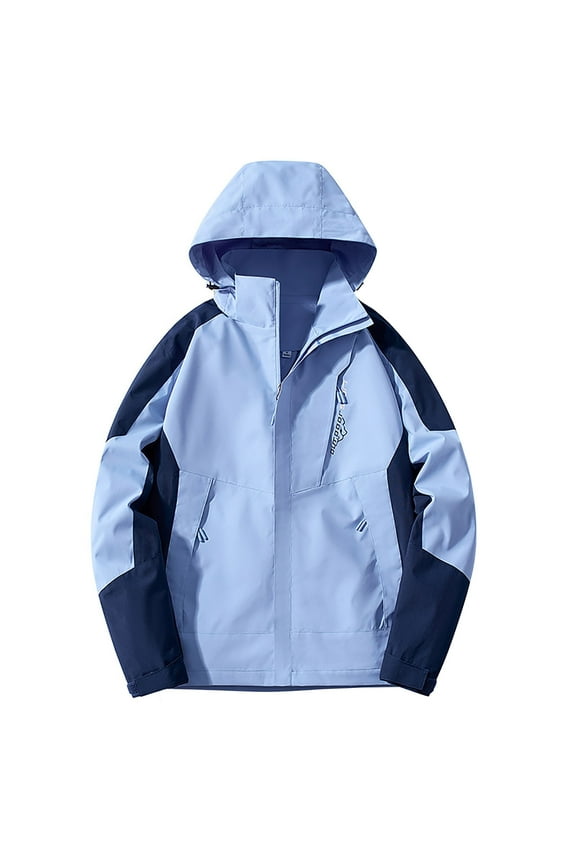 Color Block Rain Jacket for Women Zip up Hooded Hiking Jacket Waterproof Lightweight Windbreaker Jacket with Hood Ski Camping Soft Shell Jacket with Pockets Blue XXXXL