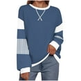 thumbnail image 1 of jtjvou Colorblock Striped Oversized Sweatshirt for Women Loose Crewneck Long Sleeve Casual Pullover Blouse Tunic Tops Blue XL, 1 of 4