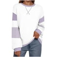 thumbnail image 1 of jtjvou Colorblock Striped Oversized Sweatshirt for Women Loose Crewneck Long Sleeve Casual Pullover Blouse Tunic Tops Purple XXL, 1 of 4