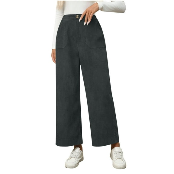 jtjvou Corduroy Pants Women Elastic Waist Flare Pants Bell Bottom Business Casual Trousers Pants for Women Gray L