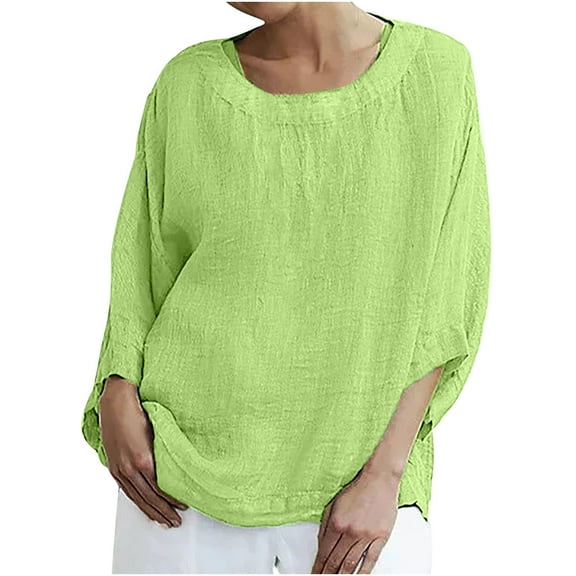 jtjvou Cotton Linen Casual T-Shirt Short Sleeve Round Neck Loose Fit Soft Comfortable Summer Top for Daily Wear Parties Weddings Outings Green S
