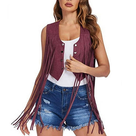 jtjvou Cowgirl Outfits for Women, Country Concert Cow Girls Outfits, Fringe Vest Western Wear Cowgirl Shirt, Fringe Tops,Purple,L