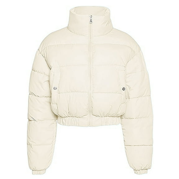 jtjvou Cropped Puffer Jacket Women 2025 Winter Warm Zip Up Padded Short Quilted Jackets Down Coat Yellow M